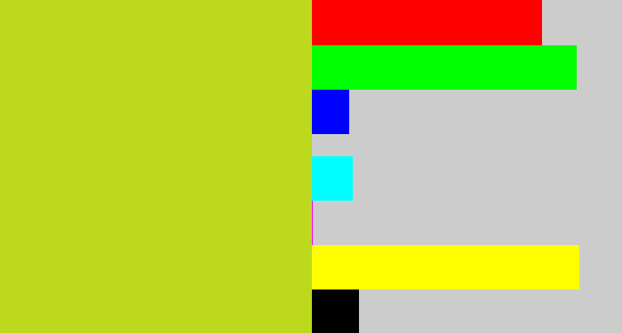 Hex color #bdd91e - yellowish green