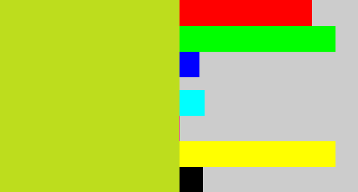 Hex color #bddd1d - yellowish green