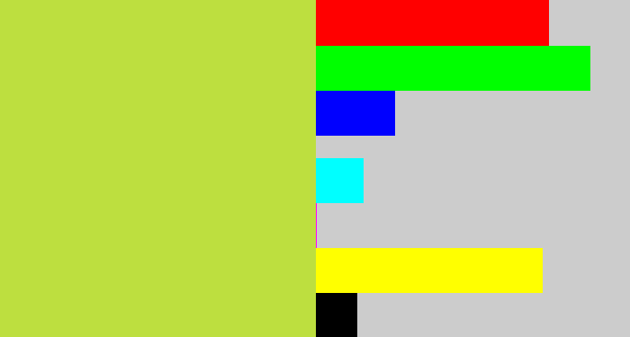 Hex color #bddf3f - yellowy green