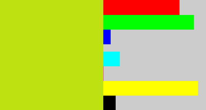 Hex color #bde111 - yellowish green