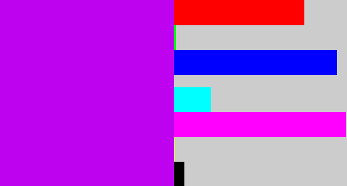 Hex color #be02ef - bright purple