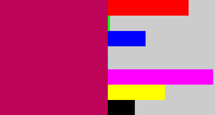 Hex color #be0459 - deep pink