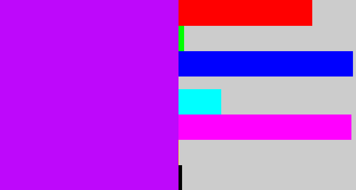 Hex color #be08fb - bright purple