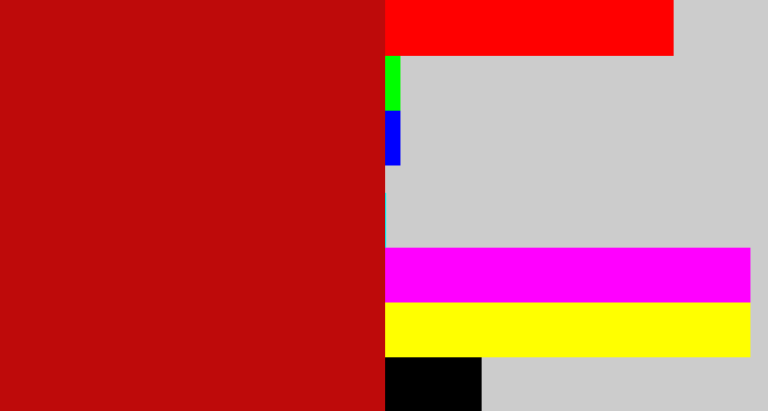 Hex color #be0a0a - scarlet