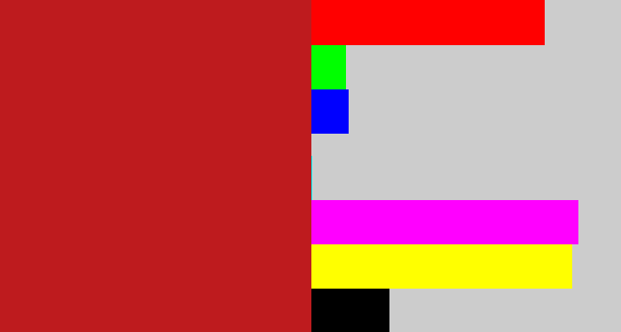 Hex color #be1b1e - scarlet