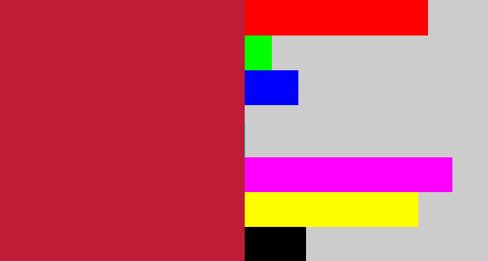 Hex color #be1c37 - rouge