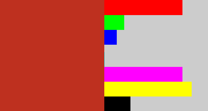 Hex color #be301f - rusty red