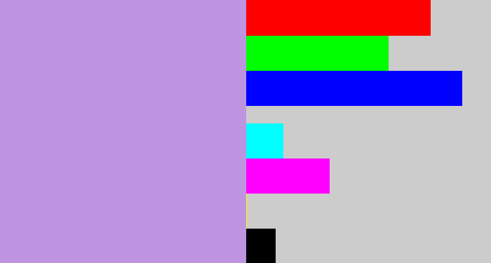 Hex color #be93e0 - pale purple