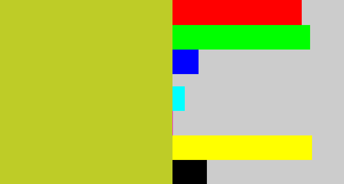 Hex color #becc27 - yellowish green