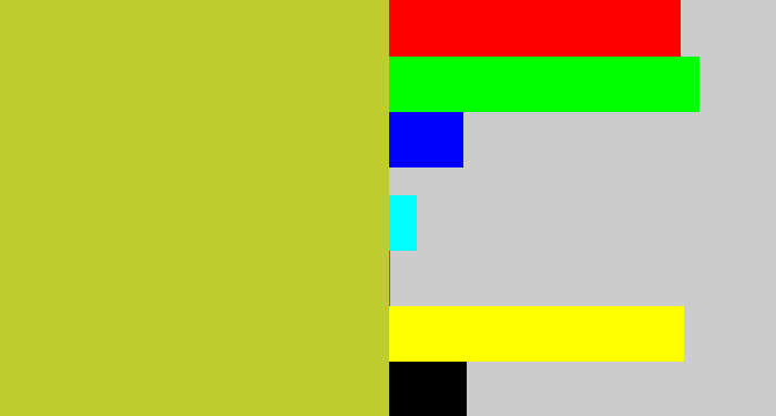 Hex color #becc30 - sickly yellow