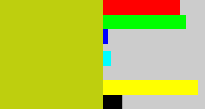 Hex color #becf0e - green/yellow