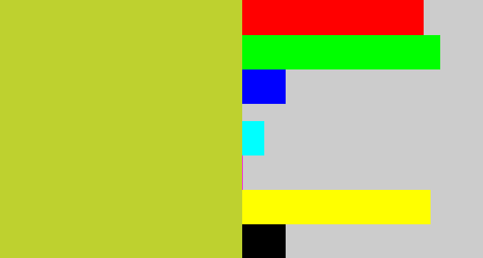Hex color #bed12f - sickly yellow