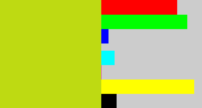 Hex color #beda12 - yellowish green