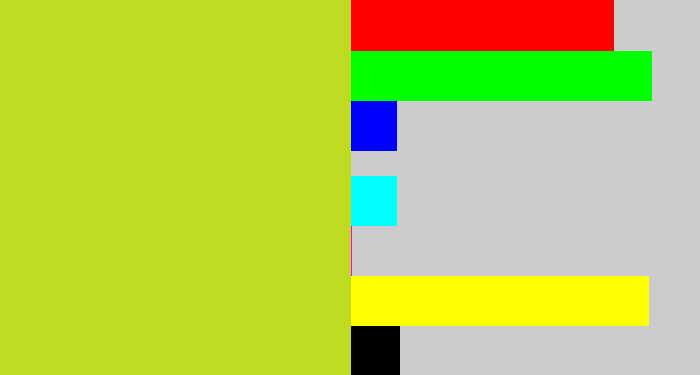Hex color #bedb21 - yellowish green