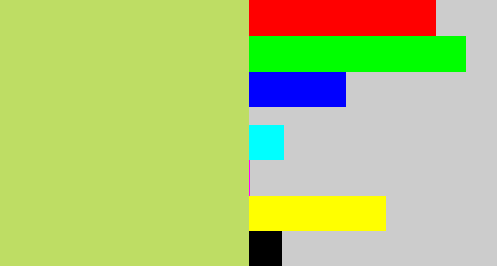 Hex color #bedd64 - greenish beige