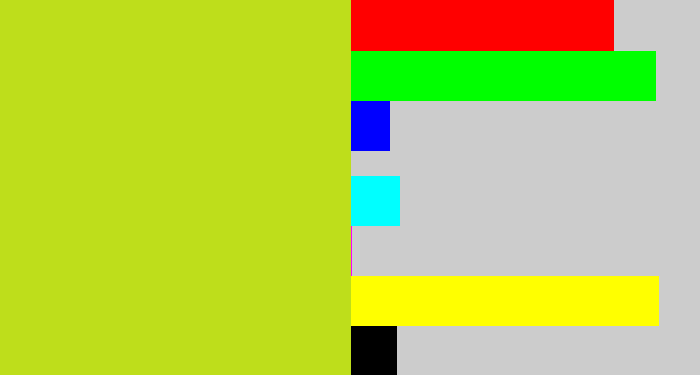 Hex color #bede1b - yellowish green