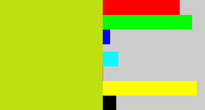 Hex color #bedf11 - yellowish green
