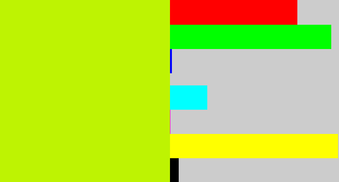 Hex color #bef302 - chartreuse