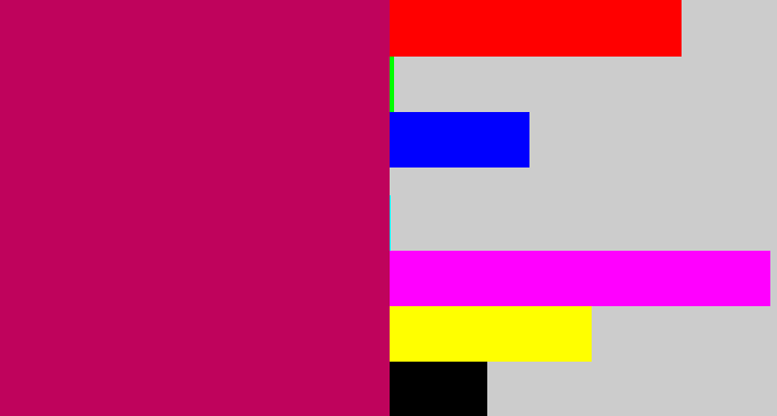 Hex color #bf035c - deep pink