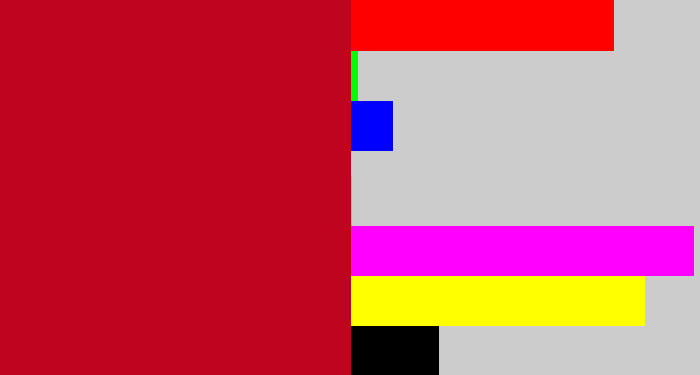 Hex color #bf041f - scarlet