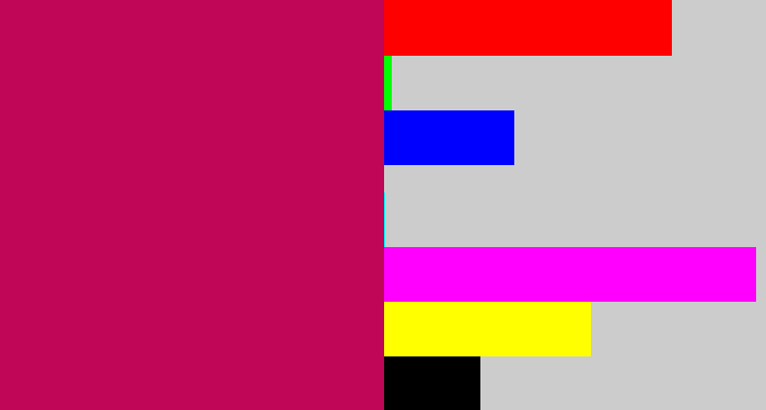 Hex color #bf0657 - deep pink