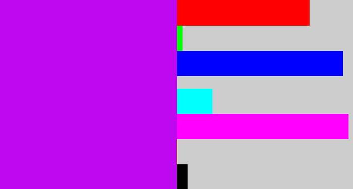Hex color #bf07f0 - bright purple