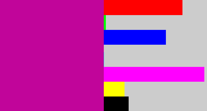 Hex color #c1059a - barney purple