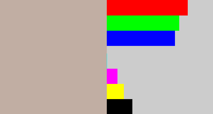 Hex color #c1aea3 - pinkish grey