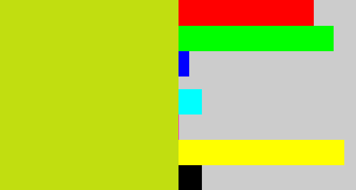 Hex color #c1de10 - yellowish green