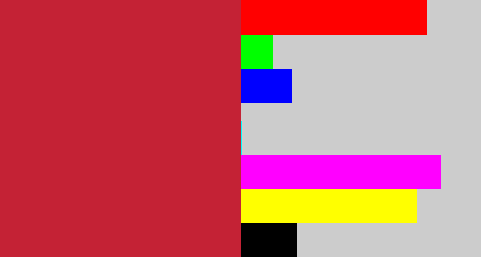 Hex color #c42235 - rouge