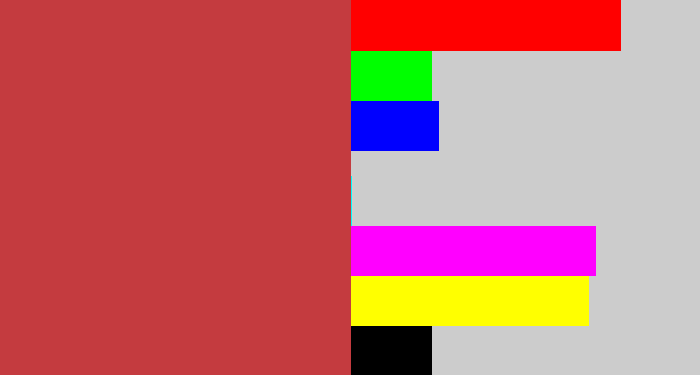 Hex color #c43b3f - reddish