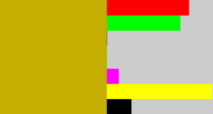 Hex color #c4af01 - brownish yellow