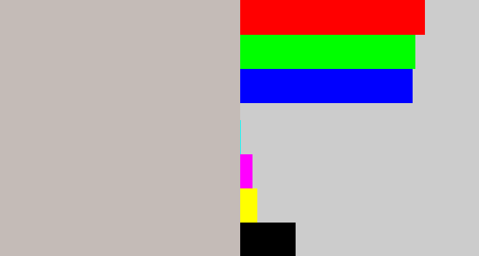 Hex color #c4bbb7 - pinkish grey