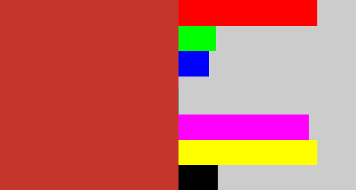 Hex color #c6352b - reddish