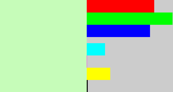 Hex color #c6fcb9 - pale green