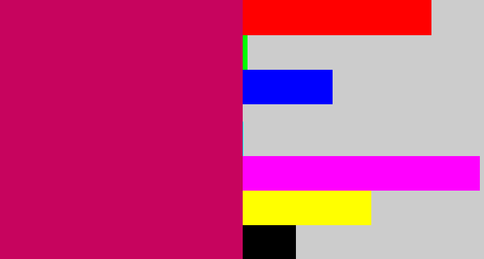 Hex color #c7045e - deep pink