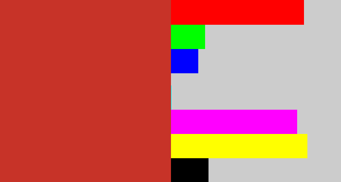 Hex color #c73328 - reddish