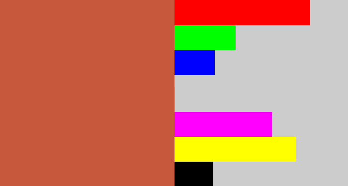 Hex color #c7583b - terra cotta