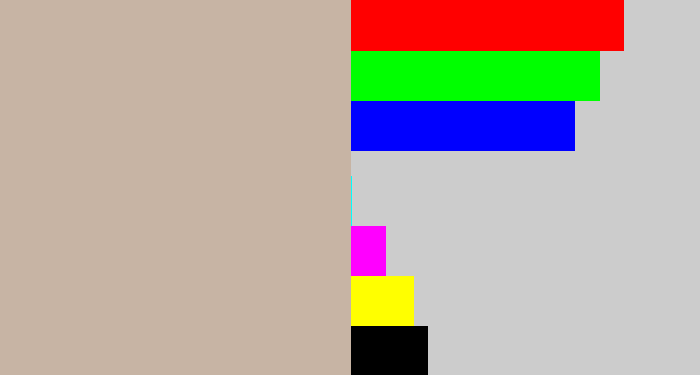 Hex color #c7b4a4 - pinkish grey