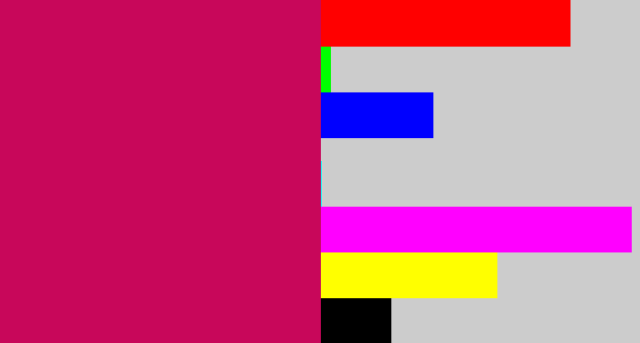 Hex color #c8075a - deep pink
