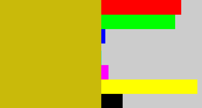 Hex color #c9ba0a - vomit yellow