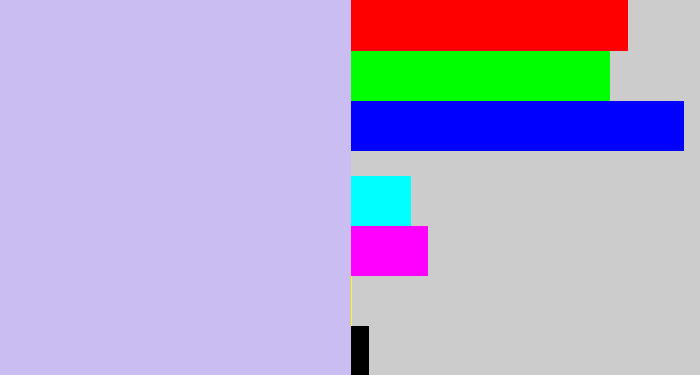 Hex color #c9bdf2 - light periwinkle