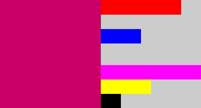 Hex color #cb0066 - deep pink