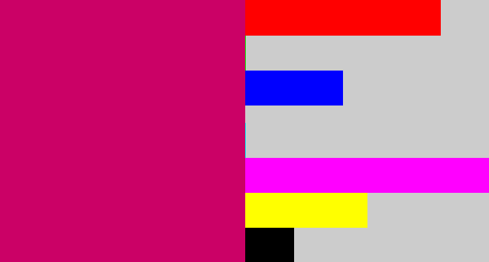 Hex color #cb0166 - deep pink