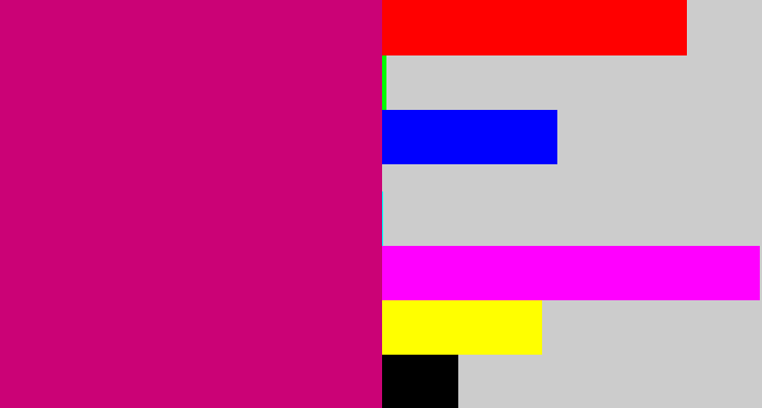 Hex color #cb0276 - magenta