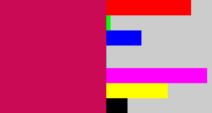 Hex color #cb0a55 - deep pink