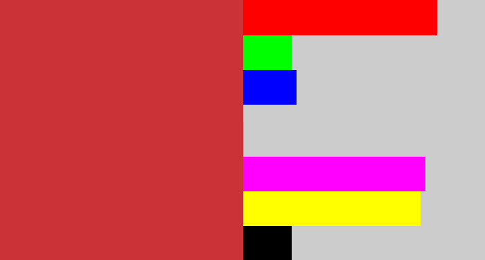 Hex color #cb3237 - reddish