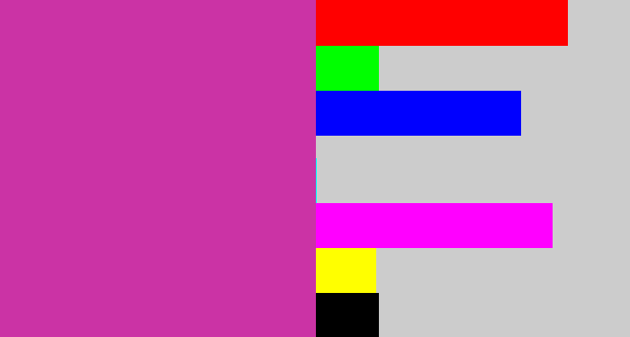 Hex color #cb33a5 - purpley pink