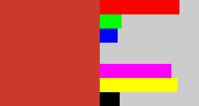 Hex color #cb392d - reddish