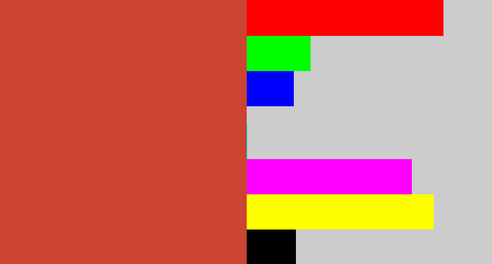 Hex color #cb4331 - reddish